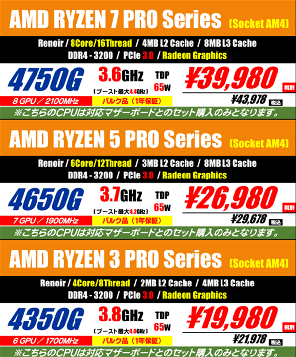 AMD 7nm Ryzen 4000G系列暂时不零售 日本商店悄悄溜走了简单的包装昂贵的夸张图片