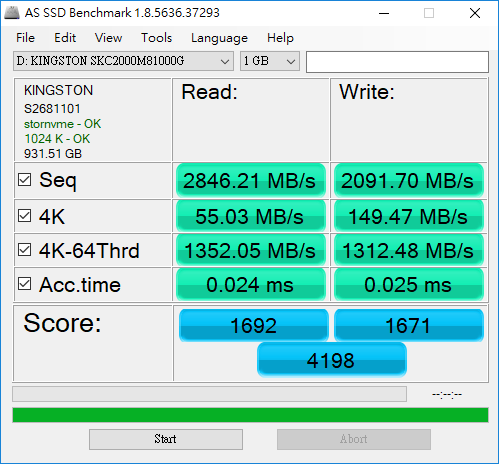 升級SMI控制器杰西卡艾巴Kingston金士顿KC2000 PCIe M.2 1TB SSD测评图片