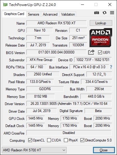 非公版XFX讯景 Radeon RX 5700 XT RAWII显卡测评图片